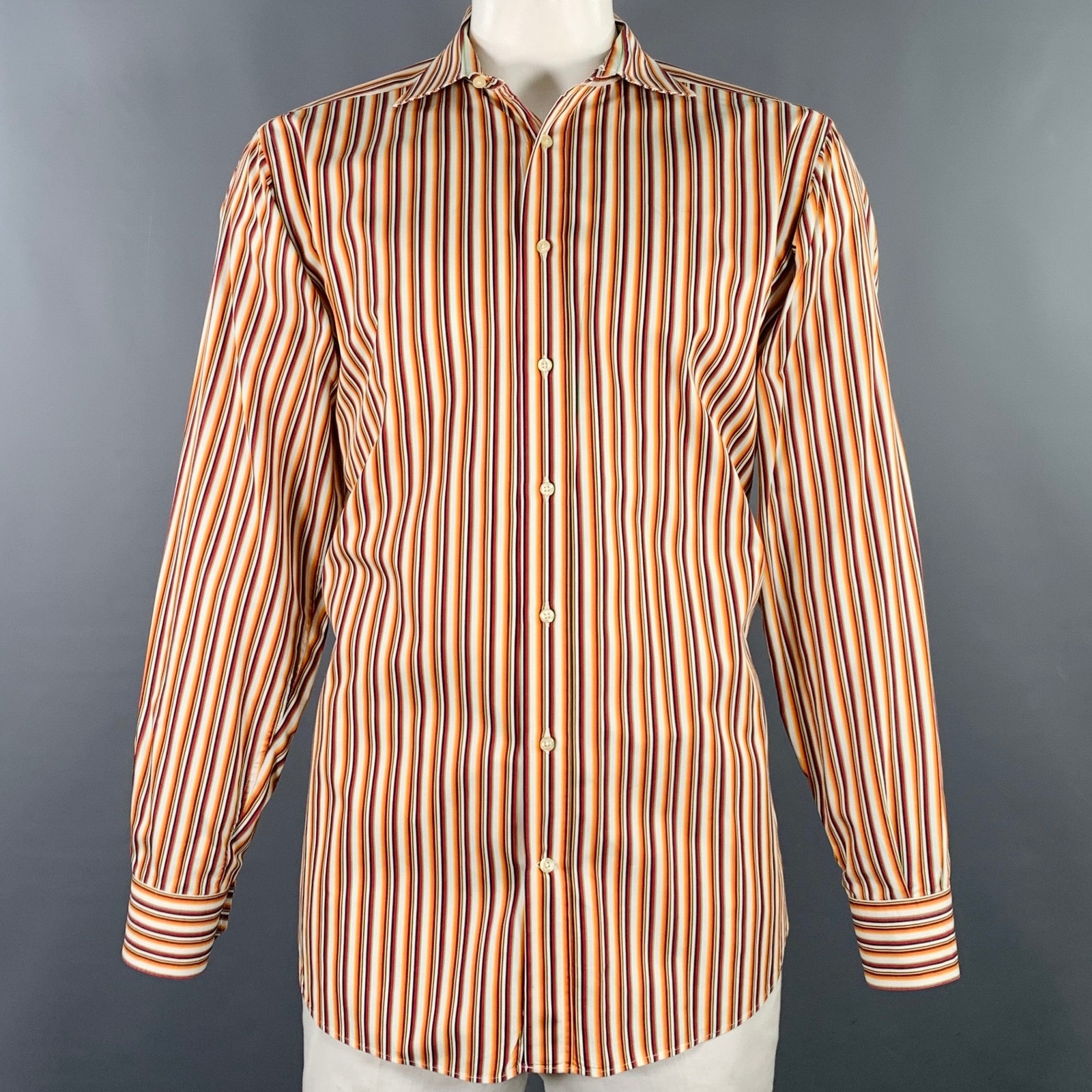 Etro Size Xxl Orange Multi Color Stripe Long Sleeve Shirt